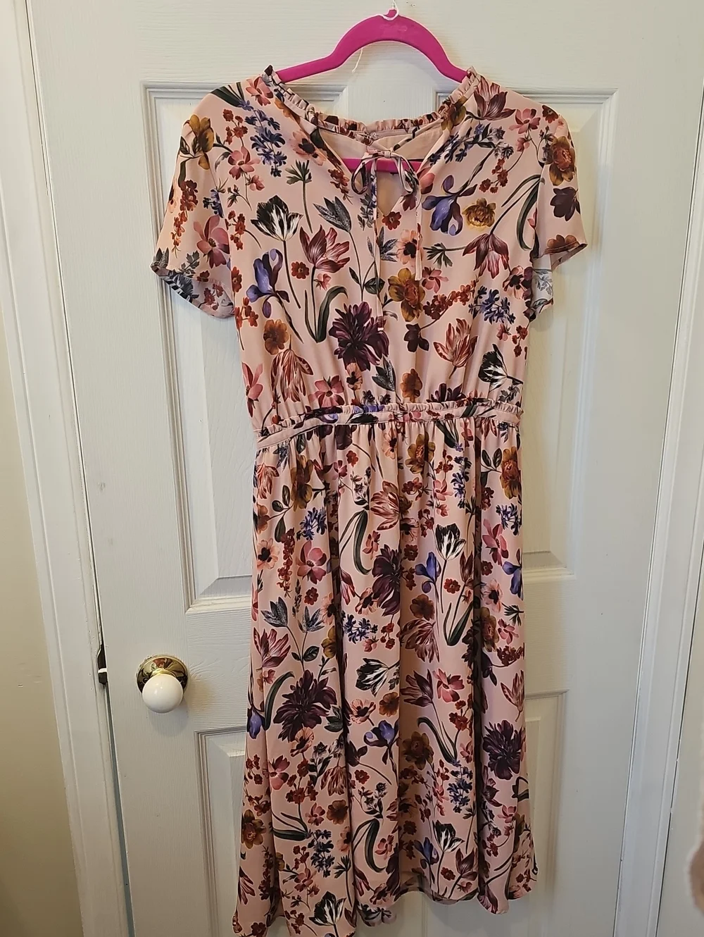 J. Crew Blush Floral Dress with Navy and Mustard Accents